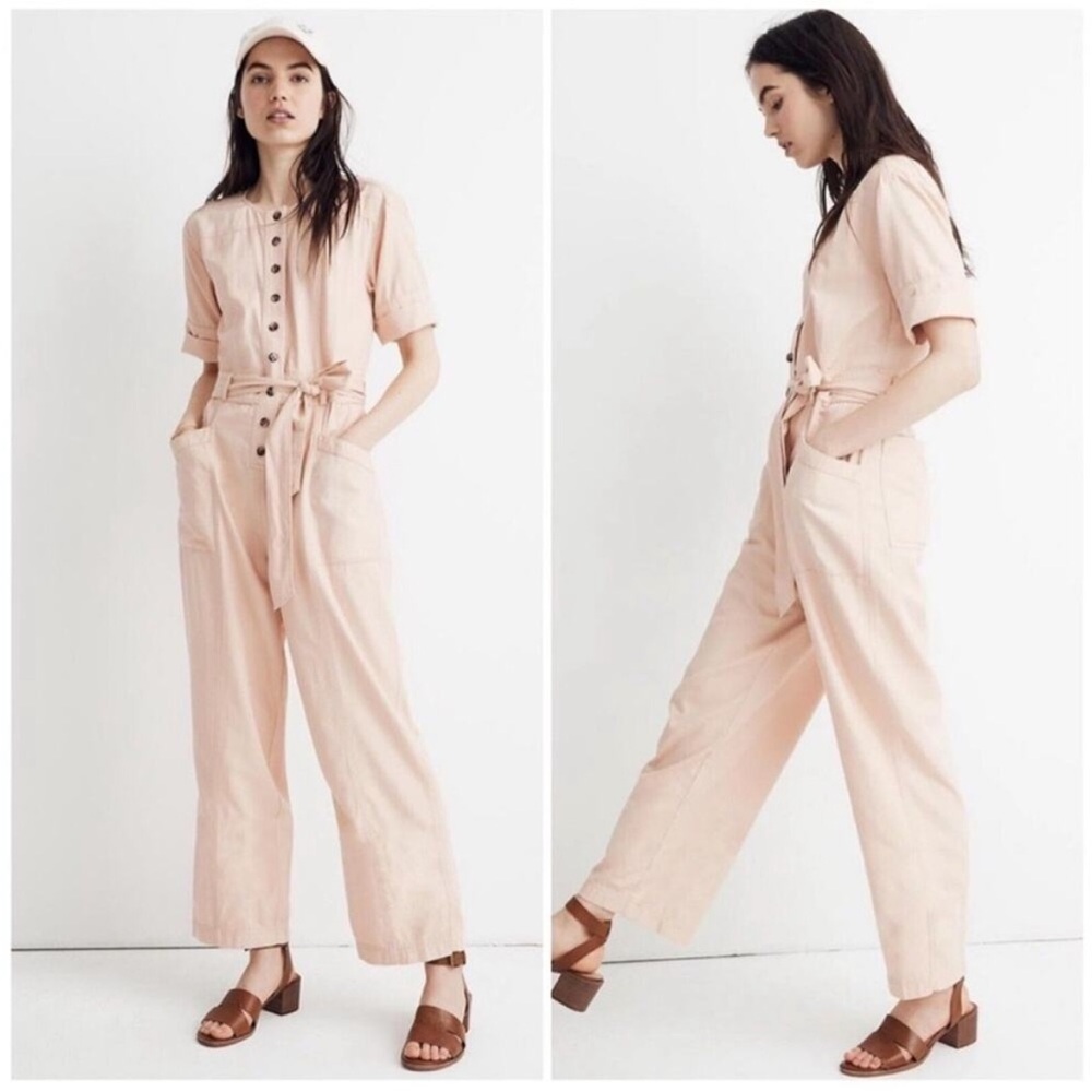Madewell Top-Stitched‎ Coverall Jumpsuit in Bashful Blush Pink Size 2